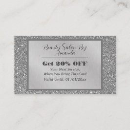 Tarjeta De Descuentos Moda Relieve metalizado plateado de lujo Purpurina