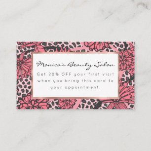 Tarjeta De Descuentos Modelo floral negro rosado bonito del estampado