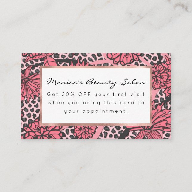 Tarjeta De Descuentos Modelo floral negro rosado bonito del estampado (Anverso)