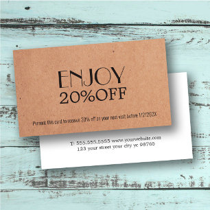 Tarjeta De Descuentos Moderna elegancia Impresa Kraft Coupon Belleza