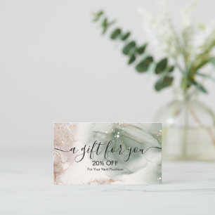 Tarjeta De Descuentos Moderna y elegante acuarela verde y dorado