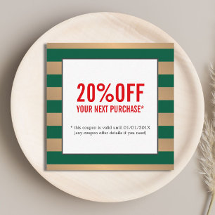 Tarjeta De Descuentos Moderno Faux Gold Green Stripes Beauty Salon Coupo