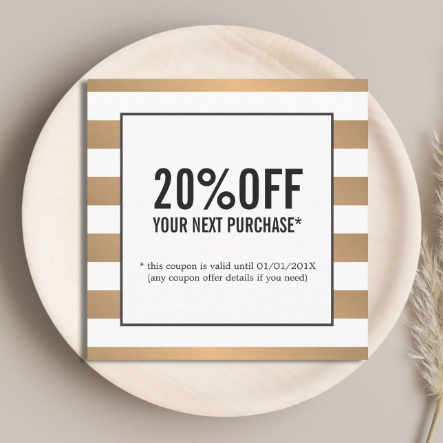 Tarjeta De Descuentos Moderno Faux Gold White Stripes Salón de belleza C (Subido por el creador)