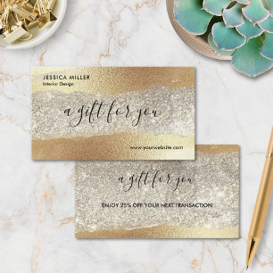 Tarjeta De Descuentos Oro Moderno Diamante Brillo Falso Hoja Lujo glam