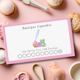 Tarjeta De Descuentos Panadería de Cupcakes con Glaseado de Acuarela, Ca