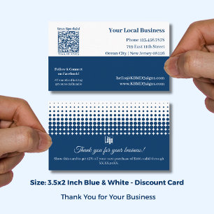 Tarjeta De Descuentos Patrón de medio tono azul y blanco Gracias y