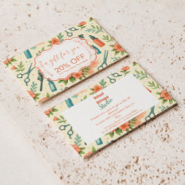 Tarjeta De Descuentos Peach Floral Hair Stylist Business
