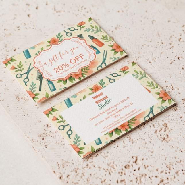 Tarjeta De Descuentos Peach Floral Hair Stylist Business (Subido por el creador)