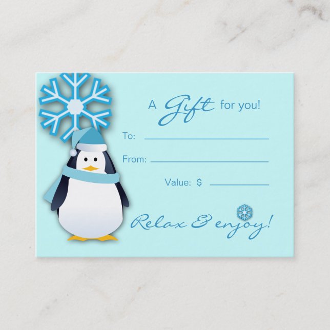 Tarjeta De Descuentos Pingüino del copo de nieve de Navidad del (Anverso)