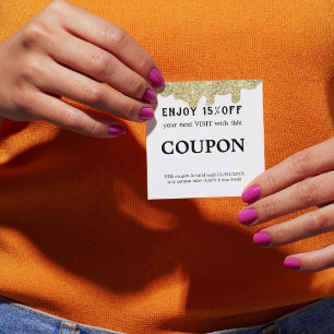 Tarjeta De Descuentos Purpurina Holográfico Firma moderna Glam Gold