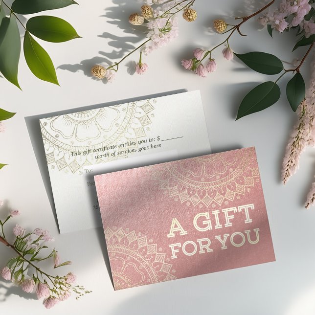 Tarjeta De Descuentos Relieve metalizado dorado rosado Mandala (Subido por el creador)