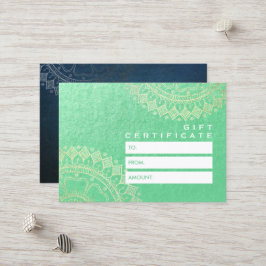 Tarjeta De Descuentos Relieve metalizado dorado verde Mandala