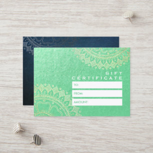 Tarjeta De Descuentos Relieve metalizado dorado verde Mandala