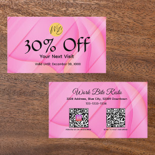Tarjeta De Descuentos Restaurante de ola rosa degradada Menú Código Qr y