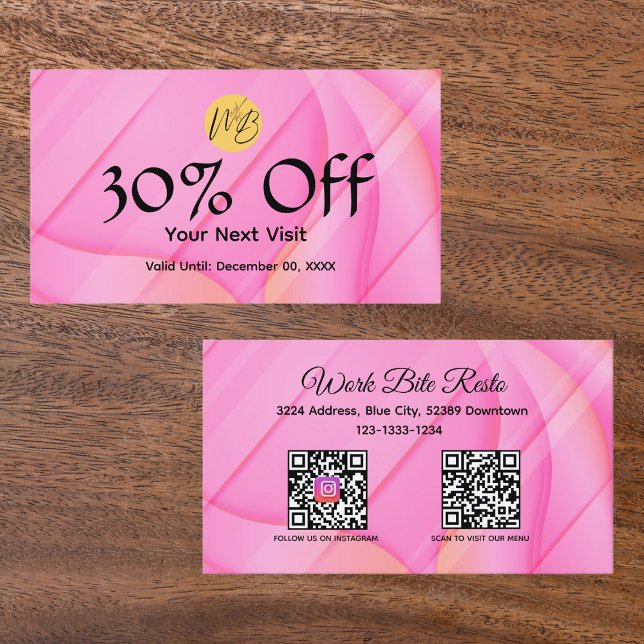 Tarjeta De Descuentos Restaurante de ola rosa degradada Menú Código Qr y (Subido por el creador)