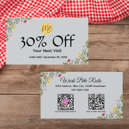 Tarjeta De Descuentos Restaurante moderno con flores silvestres Menú de 