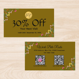 Tarjeta De Descuentos Restaurante moderno con flores silvestres Menú de 