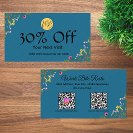 Tarjeta De Descuentos Restaurante moderno con flores silvestres Menú de 