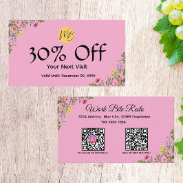 Tarjeta De Descuentos Restaurante moderno con flores silvestres Menú de 