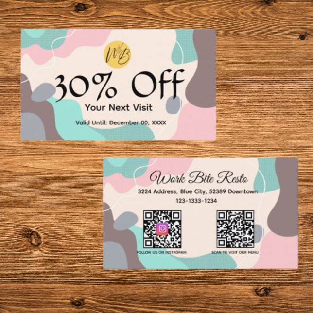 Tarjeta De Descuentos Restaurante moderno de estilo pastel Wave y menú d (Subido por el creador)