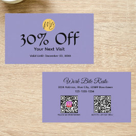 Tarjeta De Descuentos Restaurante Purple Modern Menú de código Qr y