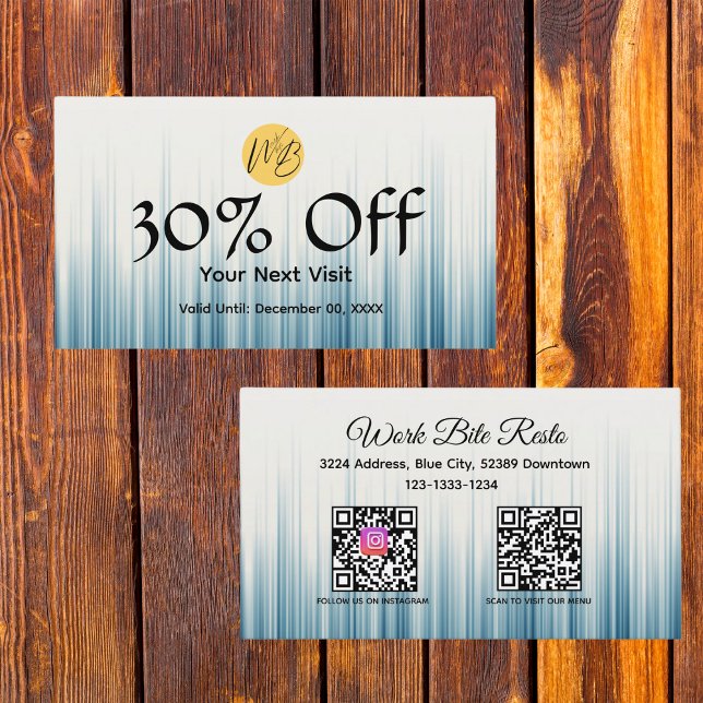 Tarjeta De Descuentos Restaurante Retro Light Blue Menú Qr Code y (Subido por el creador)