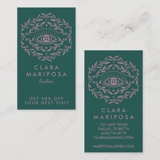 Tarjeta De Descuentos Rosa ocular místico vina belleza boho ilustrado (Anverso / Reverso)
