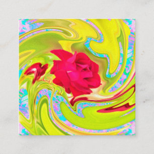 Tarjeta De Descuentos Rosa Roja Abstracta sobre Remolino Amarillo y Acuá