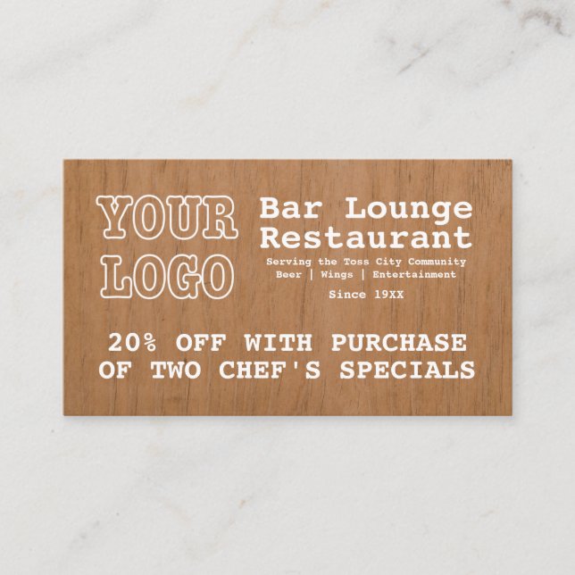Tarjeta De Descuentos Rústico Añadir logotipo Bar Restaurante Longe 20%  (Anverso)