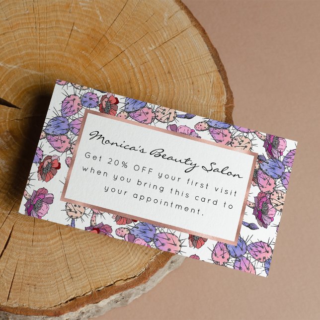 Tarjeta De Descuentos Rústico lavanda rosa acuarela cactus floral (Rustic pink lavender watercolor cactus floral)