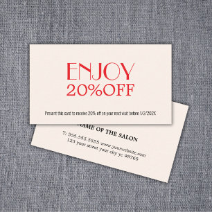 Tarjeta De Descuentos Salón de Belleza Rojo Blanco Minimalista Cáscara d