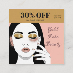 Tarjeta De Descuentos Salón de Belleza Rosa Dorada Elegante