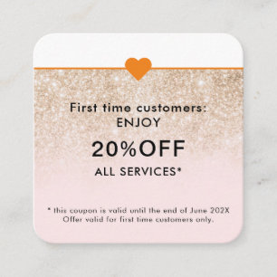 Tarjeta De Descuentos Salón de Belleza Simple Elegante Primera Vez
