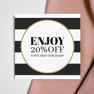 Tarjeta De Descuentos Salón de Elegantes Rayas Negras y Blancas con Círc