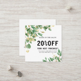 Tarjeta De Descuentos Salon de follaje verde acuarela