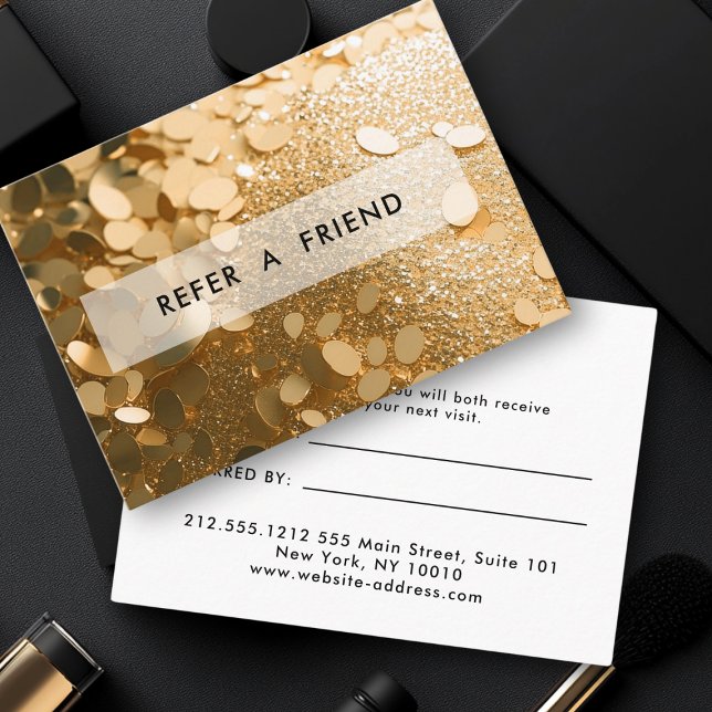 Tarjeta De Descuentos Salón Purpurina de oro moderno (Modern Gold Glitter Salon Discount Card)