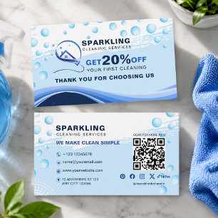 Tarjeta De Descuentos Servicio de limpieza profesional azul blanco moder