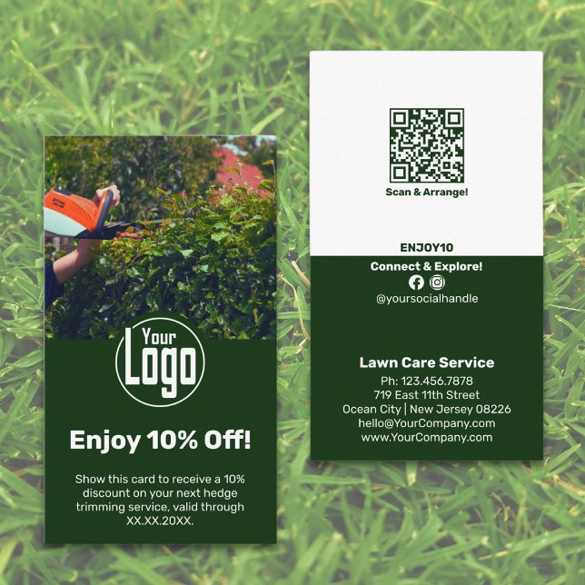 Tarjeta De Descuentos Servicio de mantenimiento de jardines 10% de descu (Garden Maintenance Service Enjoy 10% Off! Discount Card, Green & White)