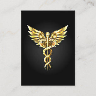 Tarjeta De Descuentos Símbolo Caduceo Poligonal Dorado