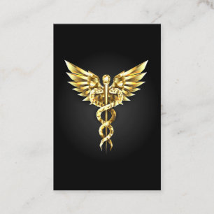 Tarjeta De Descuentos Símbolo Caduceo Poligonal Dorado