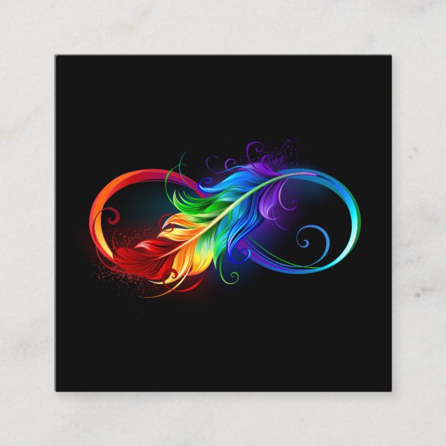 Tarjeta De Descuentos Símbolo infinito con pluma arco iris (Anverso)