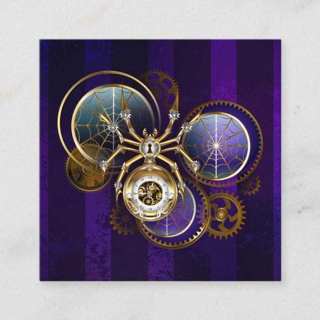 Tarjeta De Descuentos Spider Steampunk sobre fondo morado (Anverso)