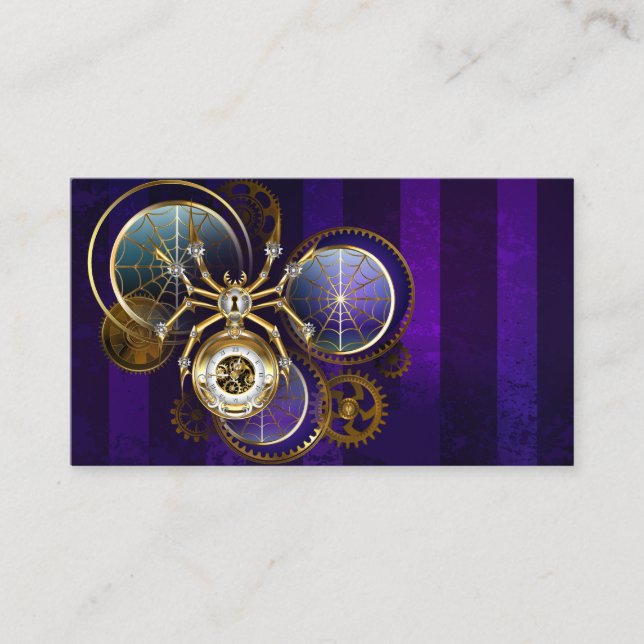 Tarjeta De Descuentos Spider Steampunk sobre fondo morado (Anverso)