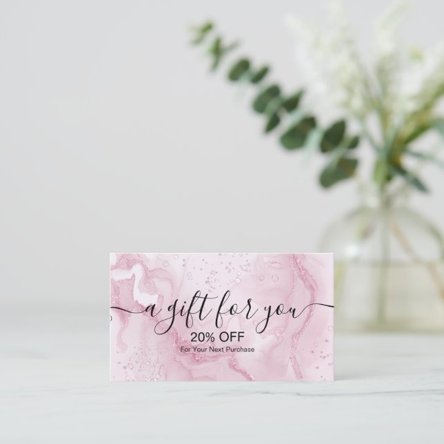 Tarjeta De Descuentos Splash Purpurina líquido Mármol rosa (Anverso de pie)