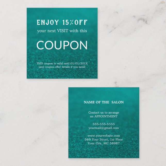 Tarjeta De Descuentos Suministros de salón de Purpurina plateado de lujo (Anverso / Reverso)