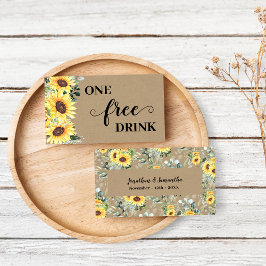 Tarjeta De Descuentos Sunflowers Greenery Free Drink Wedding Ticket Card