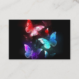 Tarjeta De Descuentos Tres mariposas brillantes en el fondo nocturno