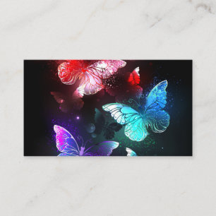 Tarjeta De Descuentos Tres mariposas brillantes en el fondo nocturno