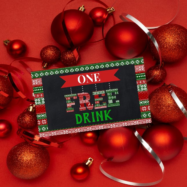 Tarjeta De Descuentos Ugly Christmas Sweater Free Drink Party Ticket (Subido por el creador)