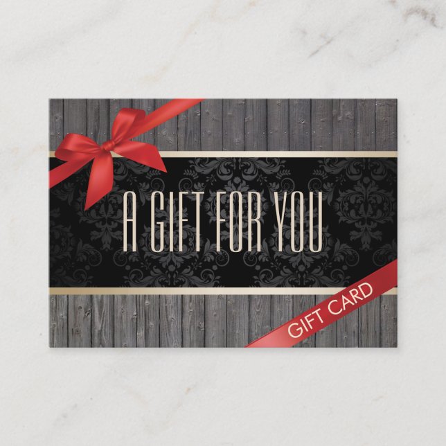 Tarjeta De Descuentos Vale rojo de madera elegante de la cinta (Anverso)